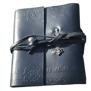 Black Embossed Leather Journal With Silver Cross Metal Filigree Wrap Closure